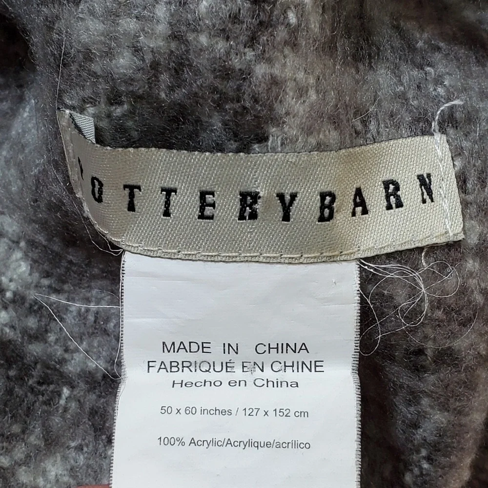 Pottery Barn Gray Fringe Throw Blanket Super Soft Cozy 50